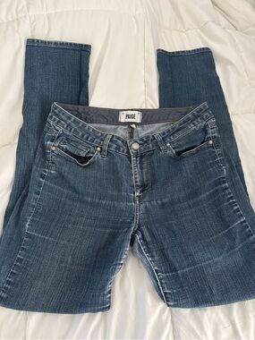 PAIGE Straight Leg Mid-Blue Denim Jeans